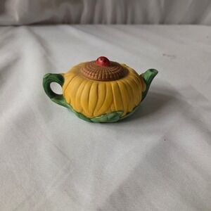 Vintage 1995 Avon Sunflower Ladybug Miniature Decorative Teapot Ceramic Figurine